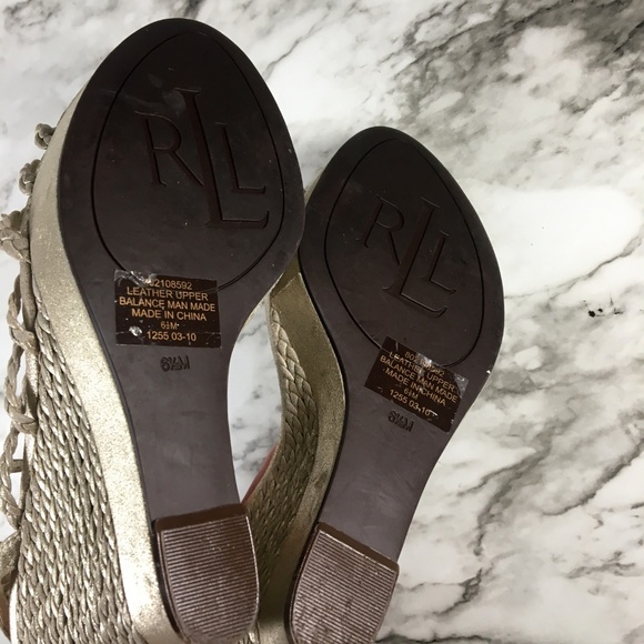 Lauren Ralph Lauren Gold Espadrille Wedge Sandals - Picture 2 of 8